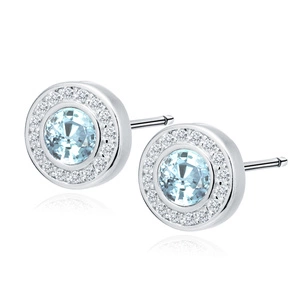 Silver (925) elegant round earrings with aqamarine zirconia