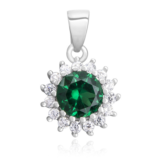 Silver (925) pendant with elegant round emerald zirconia