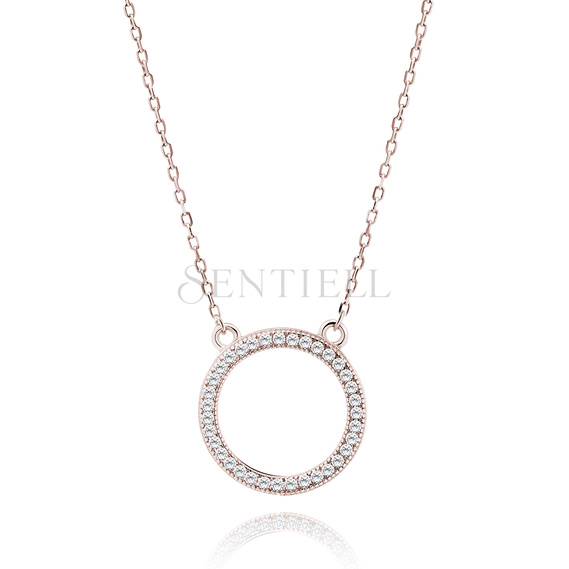 Silver (925) rose gold-plated necklace - circle with white zirconias