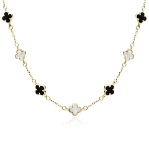 Silver (925) gold-plated necklace with black onyx and mother of pearl - quatrefoil