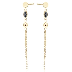 Silver (925) gold-plated earrings with black zirconia, ball and chains