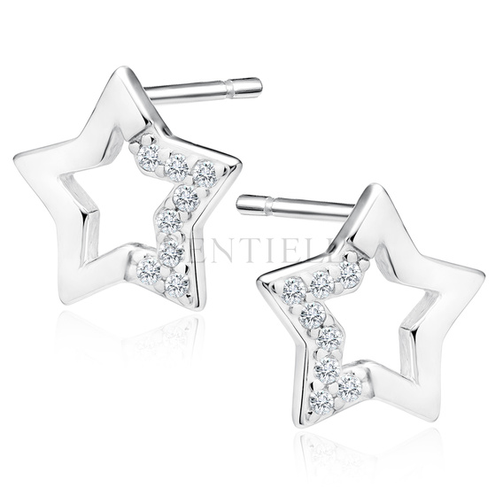 Silver (925) star earrings with white zirconias