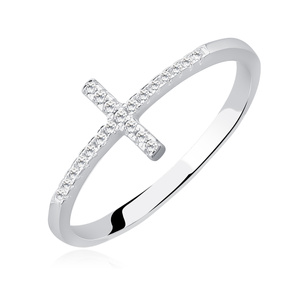 Silver (925) ring - cross with white zirconia