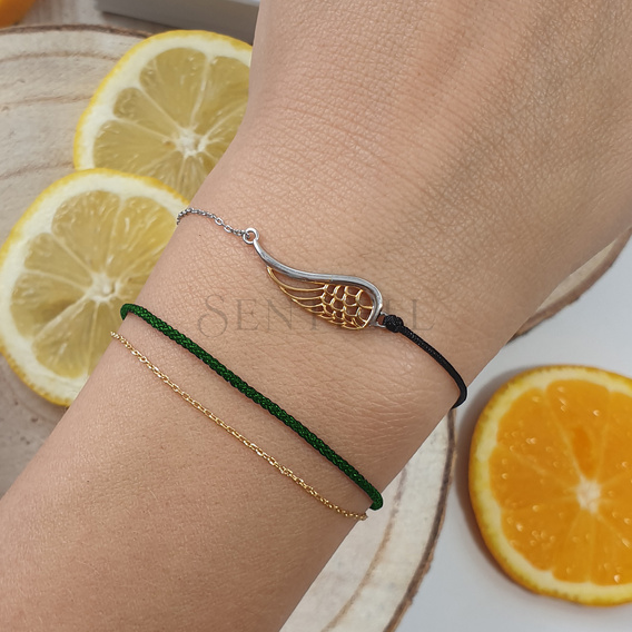 Silver (925) gold-plated bracelet with dark green cord