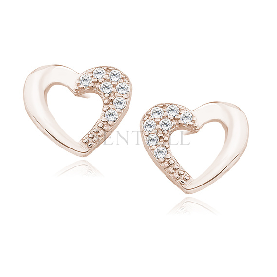 Silver (925) rose gold-plated heart earrings with zirconia