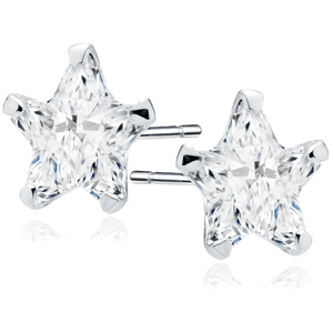 Silver (925) earrings white zirconia 8 x 8mm stars