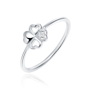 Silver (925) ring, clover with white zirconias