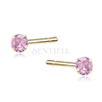 Silver (925) gold-plated earrings round pink zirconia diameter 3mm