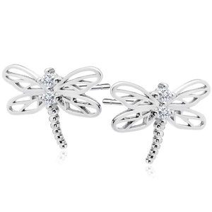 Silver (925) earrings - dragonfly with white zirconias