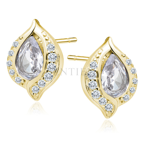 Silver, gold-plated, delicate earrings (925) white drop with white zirconias