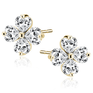 Silver (925) gold-plated earring clovers with white zirconias