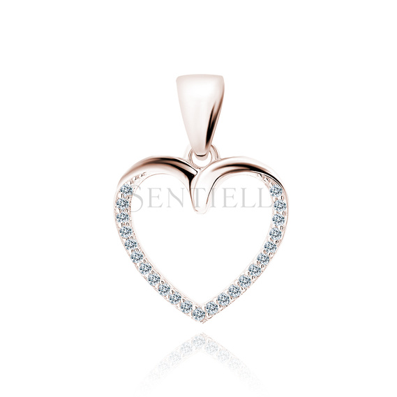 Silver (925) rose gold-plated pendant heart with white zirconias