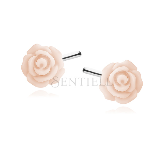 Silver (925) earrings roses - light pink