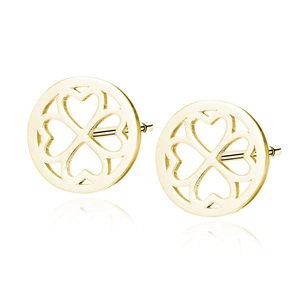 Silver (925) gold-plated earrings - clover / hearts in circle