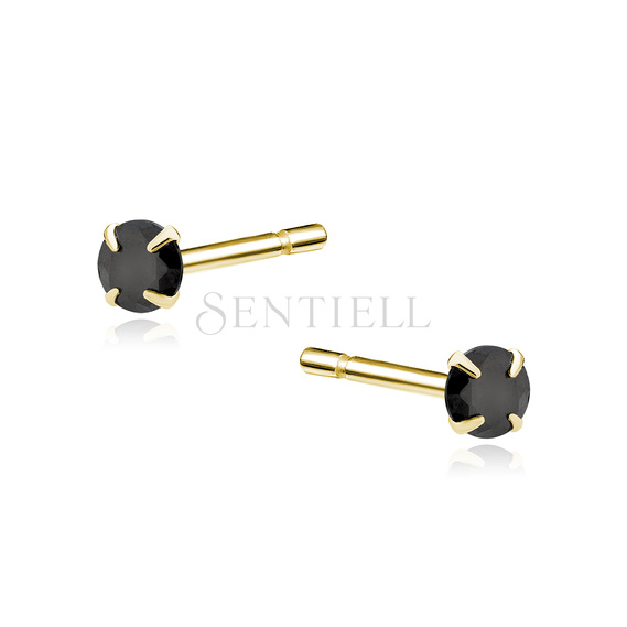 Silver (925) gold-plated earrings round black zirconia diameter 3mm