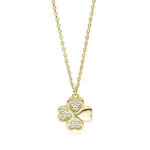 Silver (925) gold-plated necklace - clover pendant with zirconias