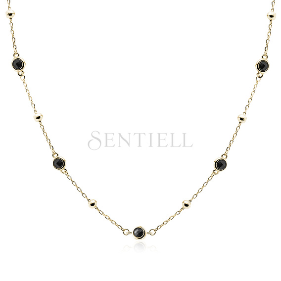 Silver (925) gold-plated necklace with balls and black zirconias