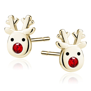 Silver (925) gold-plated earrings - reindeer with red nose