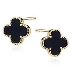 Silver (925) black onyx gold-plated earrings - quatrefoil