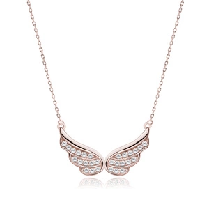 Silver (925) necklace - wings with zirconia, rose gold-plated