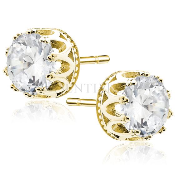 Silver (925) gold-plated earrings round white zirconia