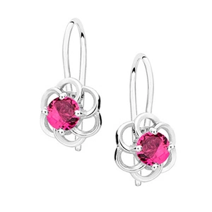 Silver (925) elegant earrings - flowers with ruby zirconia