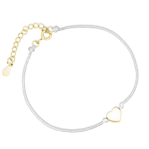 Silver (925) gold-plated bracelet with white cord - heart