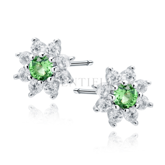 Silver (925) earings - flower with emerald zirconia