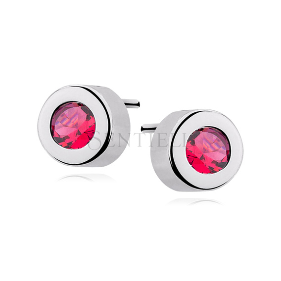 Silver (925) round earrings ruby zirconia