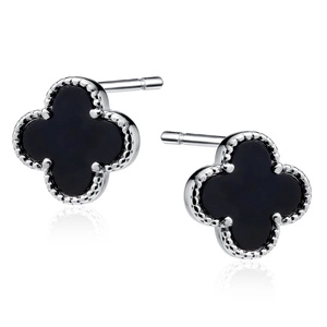 Silver (925) black onyx earrings - quatrefoil