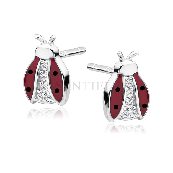 Silver (925) enameled earrings ladybugs