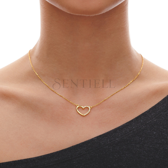 Silver (925) gold-plated necklace - heart with zirconia