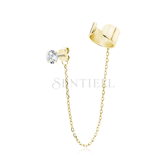 Silver (925) gold-plated earrings with white zirconia and ear-cuff on chain