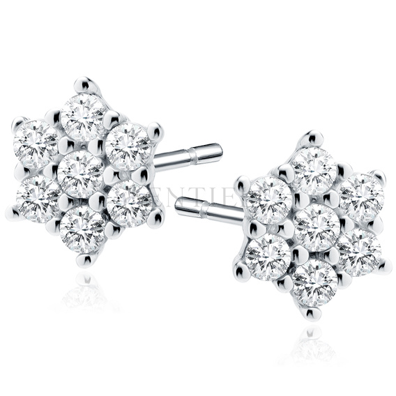 Silver (925) flower earrings with zirconia