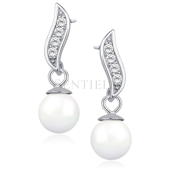 Silver (925) pearl earrings with zirconia