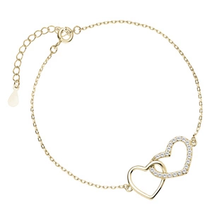 Silver (925) bracelet - hearts with zirconia, gold-plated