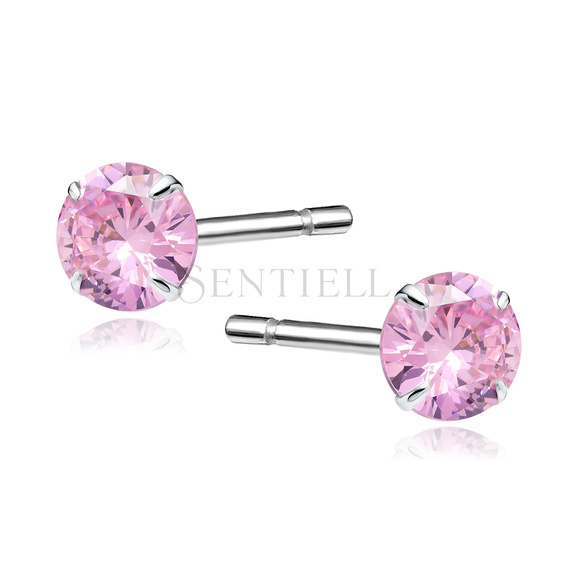 Silver (925) earrings round pink zirconia diameter 5mm
