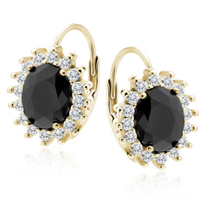 Silver (925) gold-plated earrings black zirconia