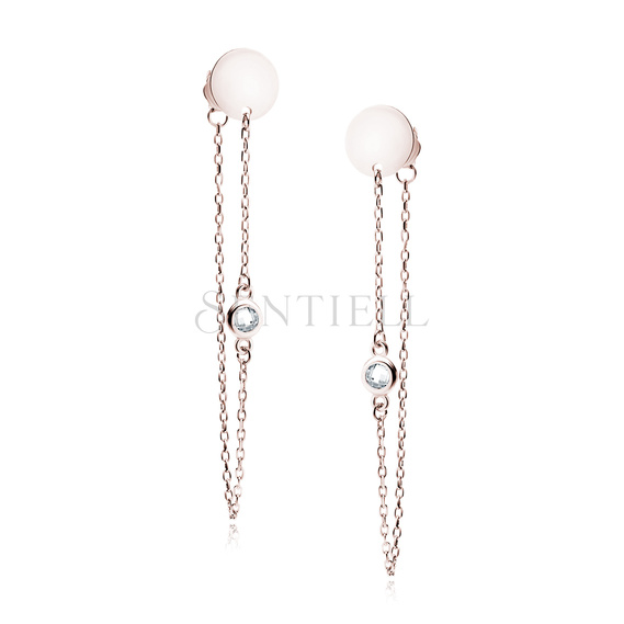 Silver (925) rose gold-plated earrings circle with white zirconia on chain