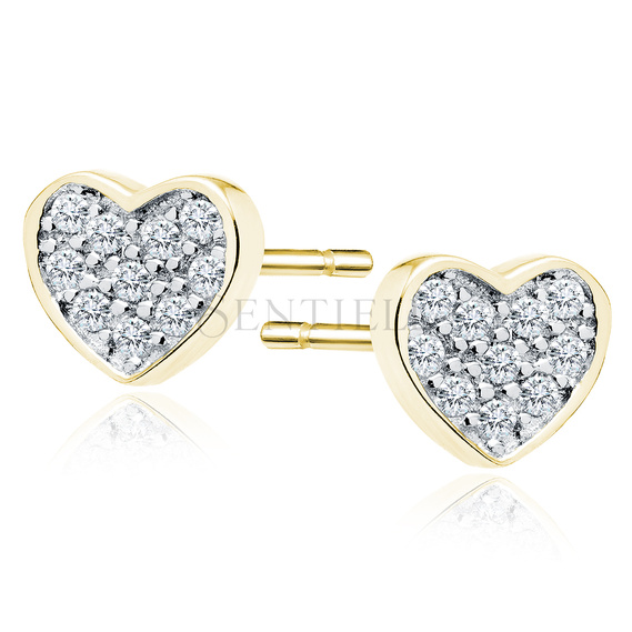 Silver (925) gold-plated earrings - hearts with white zirconias