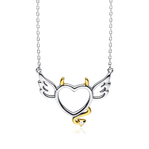 Silver (925) necklace - devil heart with zirconia - gold-plated tail and horns