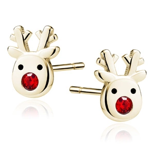 Silver (925) gold-plated earrings - reindeer with red nose