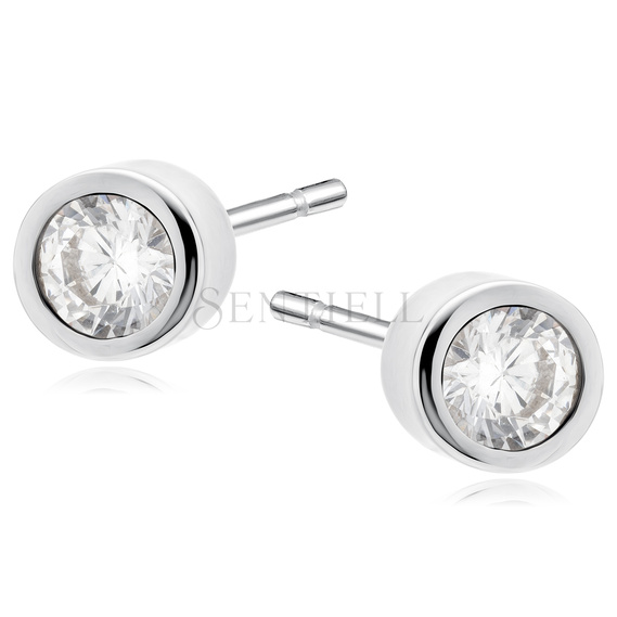 Silver (925) round earrings white zirconia