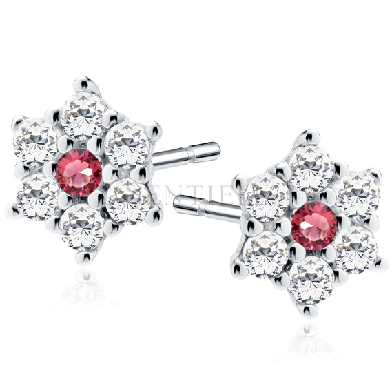 Silver (925) flower earrings with pink zirconia