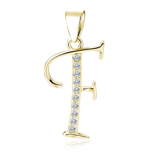 Silver (925) gold-plated pendant white zirconias - letter F