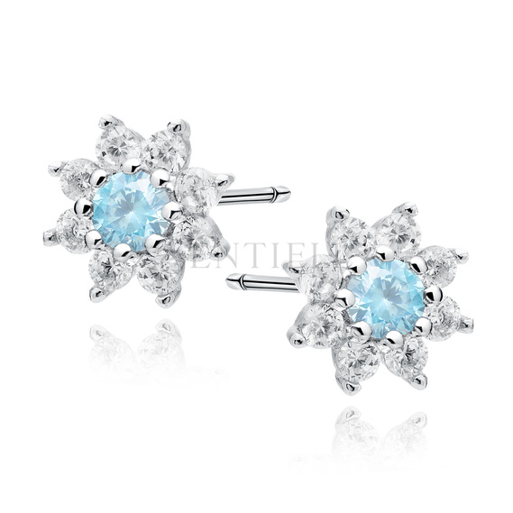 Silver (925) earings - flower with aquamarine zirconia