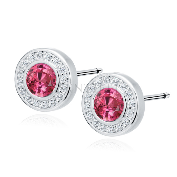 Silver (925) elegant round earrings with ruby zirconia