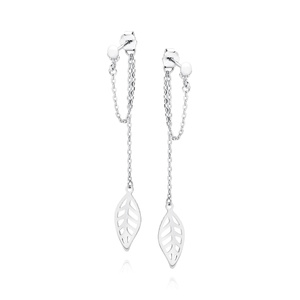 Silver (925) earrings chains with a leaf