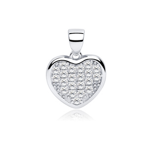 Silver (925) pendant white zirconia - heart microsetting