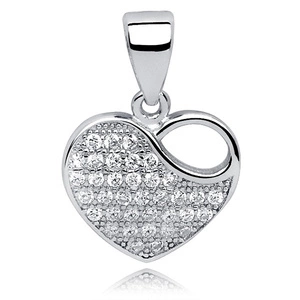 Silver (925) pendant white zirconia - heart with a hole